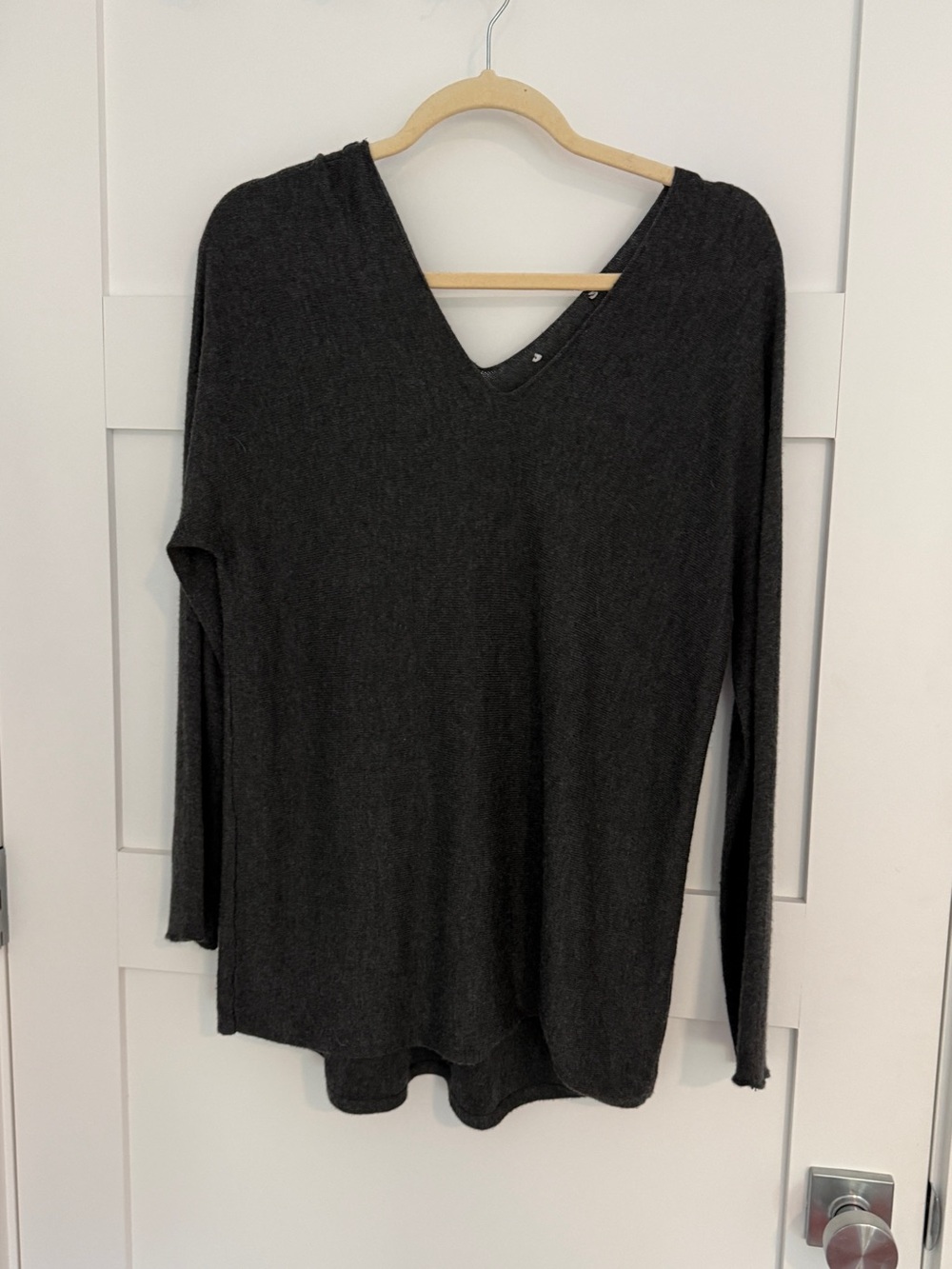Charcoal V-Neck Long Sleeve Women's Top